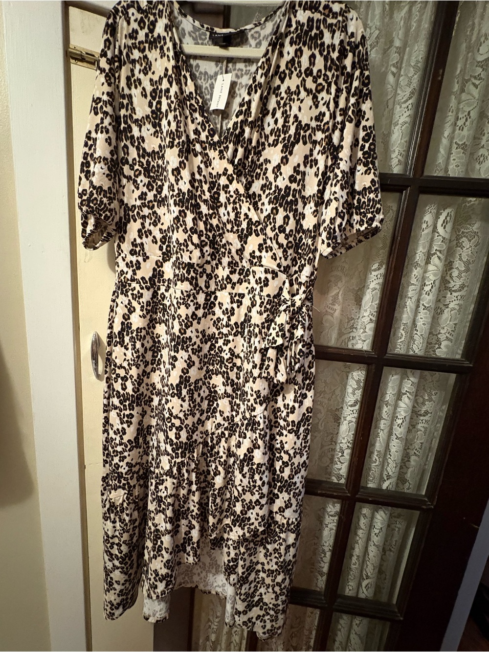 Lane Bryant Cream and Black Leopard Print Wrap Midi Dress